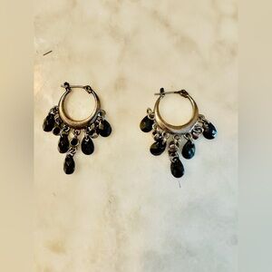 Elegant Black Beaded Dangle petite chandelier Hoop Earrings